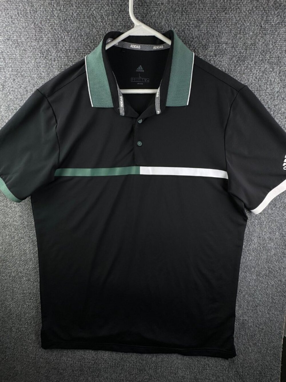 Adidas Black White Short Sleeve Polo Shirt Large Golfing Short Sleeve Stretch